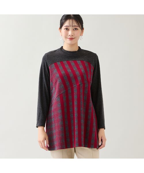 missel / ミゼール カットソー | 【洗える・日本製・3L/4Lサイズあり】裾フレア チェック柄カットソー | 詳細1