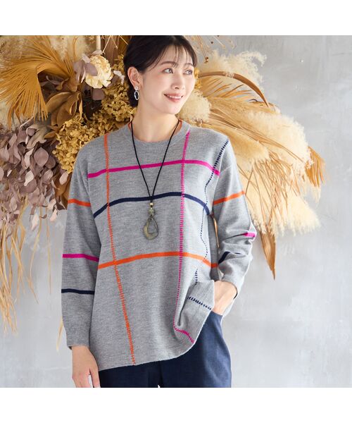 missel / ミゼール ニット・セーター | ステッチ風チェックセーター | 詳細11