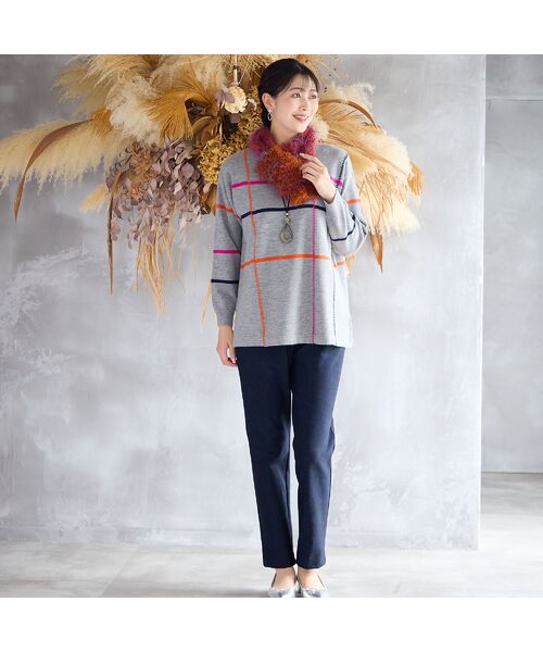 missel / ミゼール ニット・セーター | ステッチ風チェックセーター | 詳細13