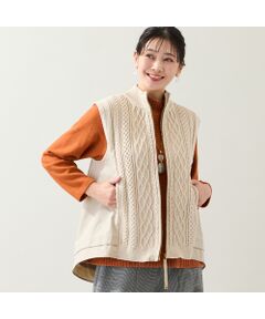 missel / ミゼール ベスト | ケーブルニット×タフタベスト