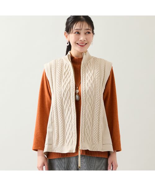 missel / ミゼール ベスト | ケーブルニット×タフタベスト | 詳細1