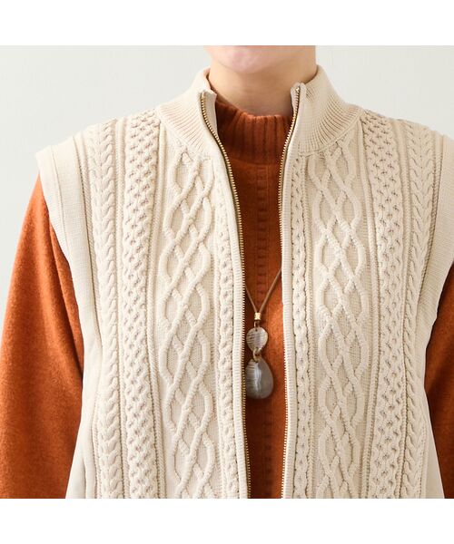 missel / ミゼール ベスト | ケーブルニット×タフタベスト | 詳細2