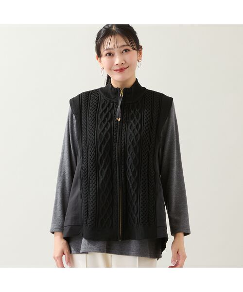 missel / ミゼール ベスト | ケーブルニット×タフタベスト | 詳細8