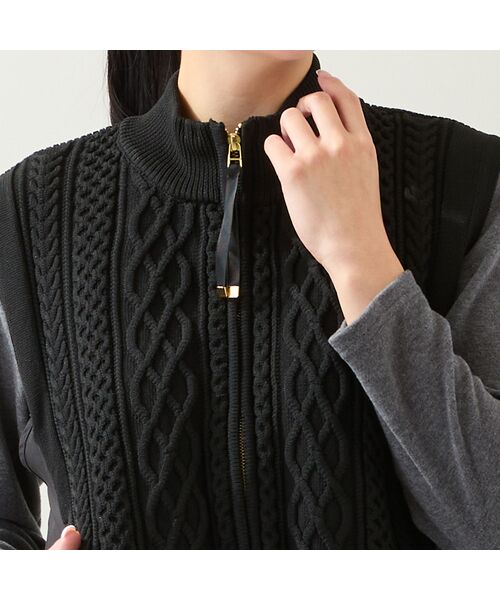 missel / ミゼール ベスト | ケーブルニット×タフタベスト | 詳細9