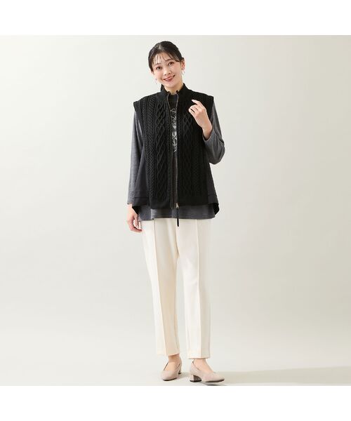 missel / ミゼール ベスト | ケーブルニット×タフタベスト | 詳細11