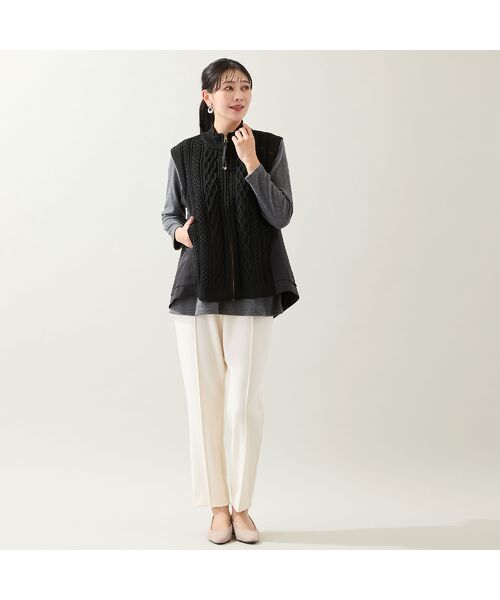 missel / ミゼール ベスト | ケーブルニット×タフタベスト | 詳細13