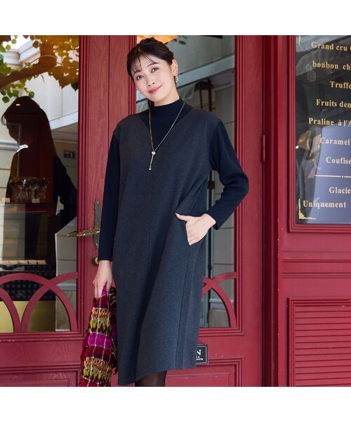 missel / ミゼール ミニ丈・ひざ丈ワンピース | 【3L/4Lサイズあり】綿混ジャージー レイヤード風ワンピース | 詳細1