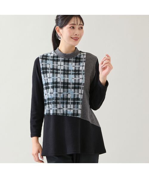 missel / ミゼール カットソー | 【洗える・日本製・3L/4Lサイズあり】ブロッキングトップス(ブラック)