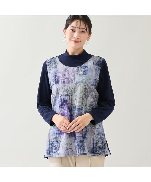 missel / ミゼール カットソー | 【洗える・日本製・3L/4Lサイズあり】風景柄カットソー(ダークブルー)