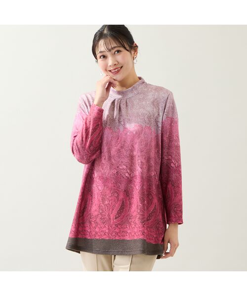 missel / ミゼール カットソー | 【洗える・日本製・3L/4Lサイズあり】ペイズリー柄チュニック(レッド)