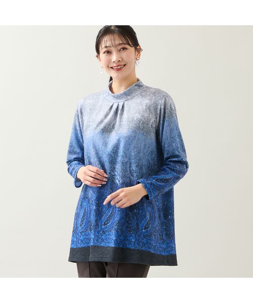 missel / ミゼール カットソー | 【洗える・日本製・3L/4Lサイズあり】ペイズリー柄チュニック(ブルー)