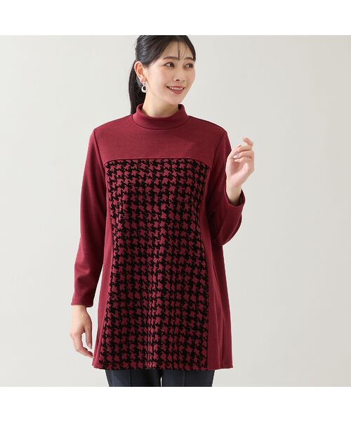 missel / ミゼール カットソー | 【洗える・日本製・3L/4Lサイズあり】千鳥柄フロッキーチュニック(レッド)