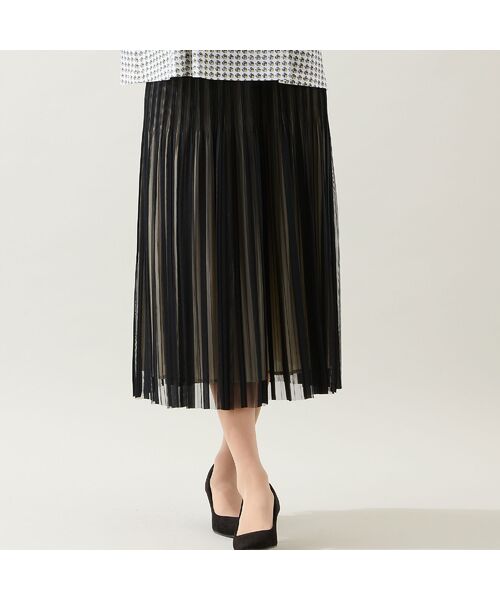 missel / ミゼール ミニ・ひざ丈スカート | 【リバーシブル・3L/4Lサイズあり】チュールプリーツスカート（ベージュ）