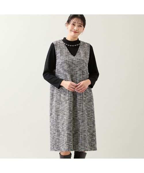 missel / ミゼール ミニ丈・ひざ丈ワンピース | 【3L/4Lサイズあり】ファンシーニットジャンパースカート（グレー）