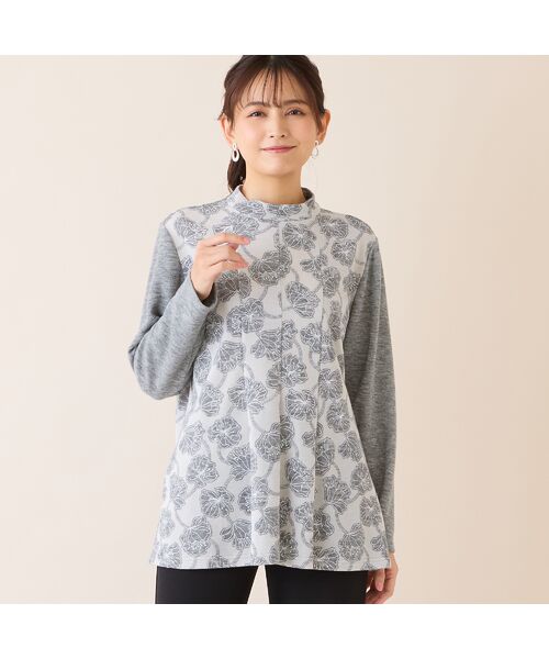 missel / ミゼール カットソー | 【洗える・アンサンブル可・3L/4Lサイズあり】ソフトニット花柄カットソー（グレー）