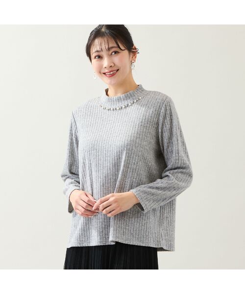 missel / ミゼール カットソー | 【洗える・3L/4Lサイズあり】ビジューモチーフつきカットソー（グレー）