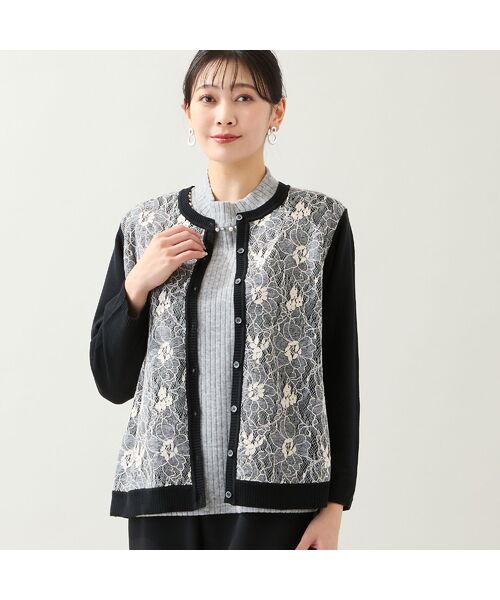 missel / ミゼール カーディガン・ボレロ | 【アンサンブル可・3L/4Lサイズあり】フロントレースカーディガン（ブラック）