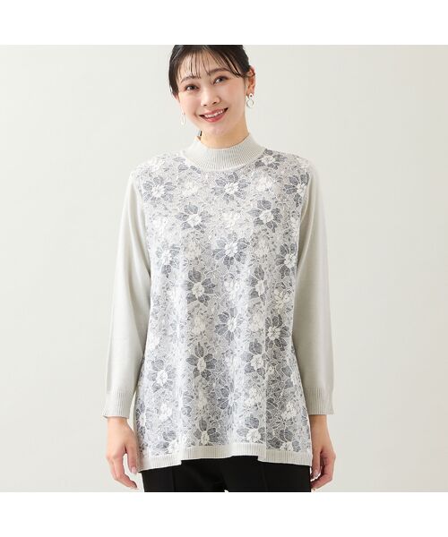 missel / ミゼール ニット・セーター | 【アンサンブル可・3L/4Lサイズあり】フロントレースチュニック（グレー）