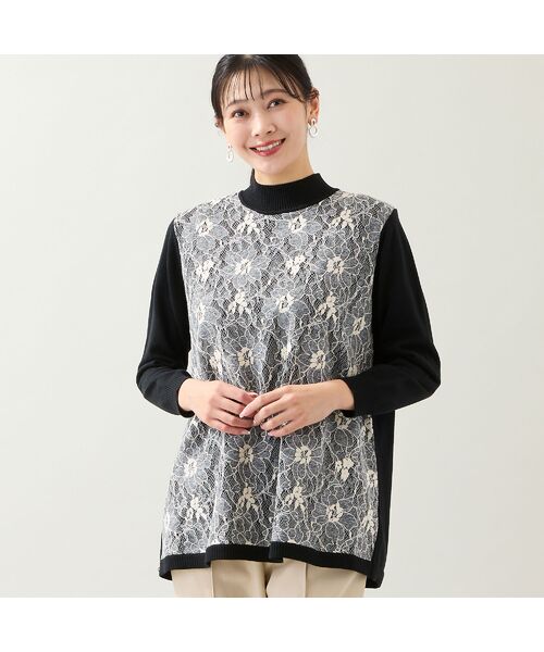 missel / ミゼール ニット・セーター | 【アンサンブル可・3L/4Lサイズあり】フロントレースチュニック（ブラック）