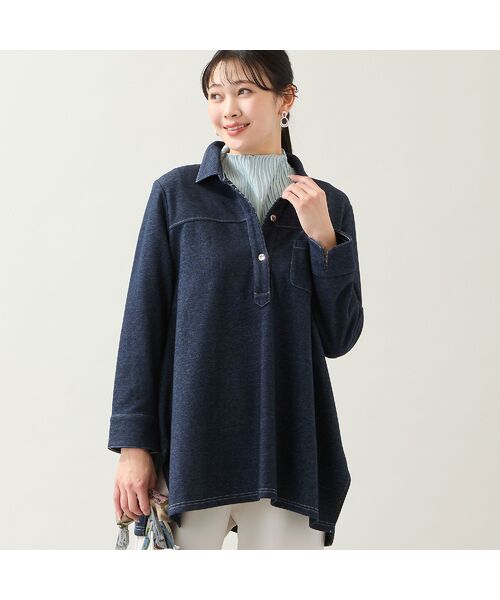 missel / ミゼール カットソー | 【洗える・3L/4Lサイズあり】ニットデニムチュニック（ダークブルー）
