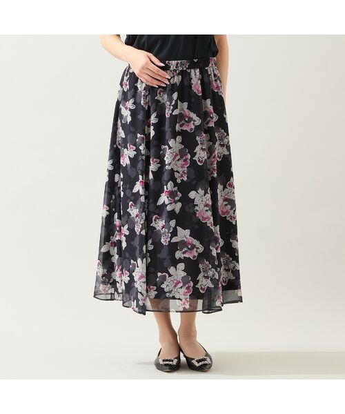 missel / ミゼール ミニ・ひざ丈スカート | 【洗える・セットアップ可・3Lサイズあり】シフォンフラワースカート | 詳細1