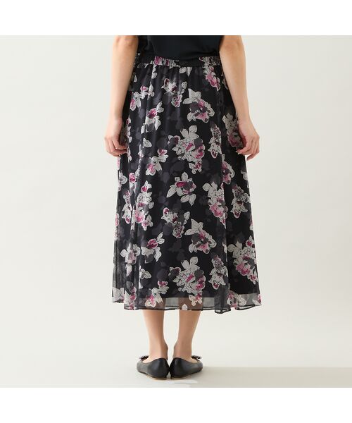 missel / ミゼール ミニ・ひざ丈スカート | 【洗える・セットアップ可・3Lサイズあり】シフォンフラワースカート | 詳細2