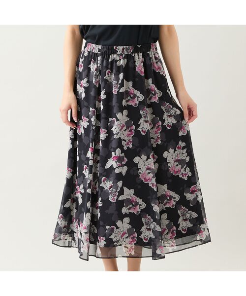 missel / ミゼール ミニ・ひざ丈スカート | 【洗える・セットアップ可・3Lサイズあり】シフォンフラワースカート | 詳細3