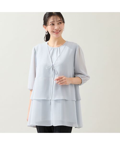 missel / ミゼール ベスト | 【洗える・セットアップ可・L～4Lサイズ】ジョーゼットティアードジレ（グレー）