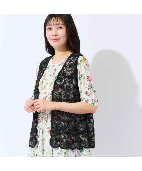 missel / ミゼール ベスト | スカラップ刺繍チュールベスト（ブラック）