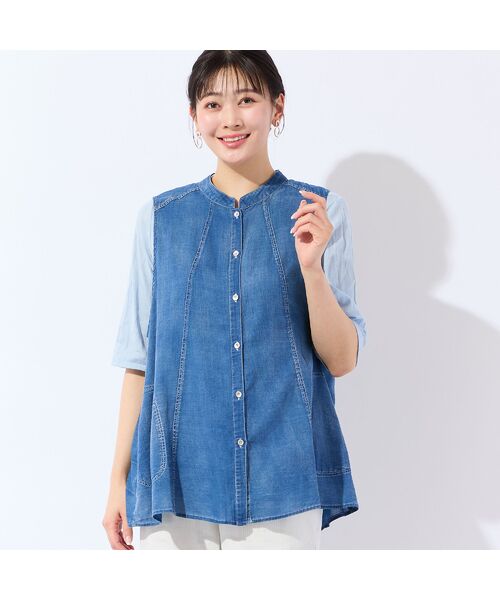missel / ミゼール ベスト | 【洗える・L～4Lサイズ】デニムガーゼAラインベスト | 詳細6