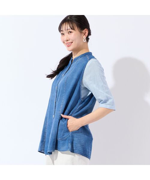 missel / ミゼール ベスト | 【洗える・L～4Lサイズ】デニムガーゼAラインベスト | 詳細8