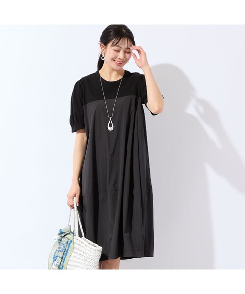 missel / ミゼール ミニ丈・ひざ丈ワンピース | 【洗える・L～3Lサイズ】コクーンワンピース（ブラック）