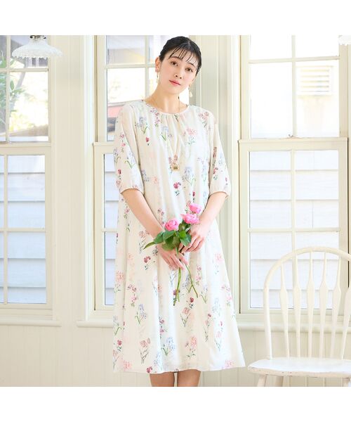 missel / ミゼール ミニ丈・ひざ丈ワンピース | 【洗える・WEB限定カラー・M～3Lサイズ】ボタニカルフラワーワンピース | 詳細1
