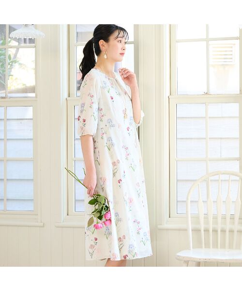 missel / ミゼール ミニ丈・ひざ丈ワンピース | 【洗える・WEB限定カラー・M～3Lサイズ】ボタニカルフラワーワンピース | 詳細2