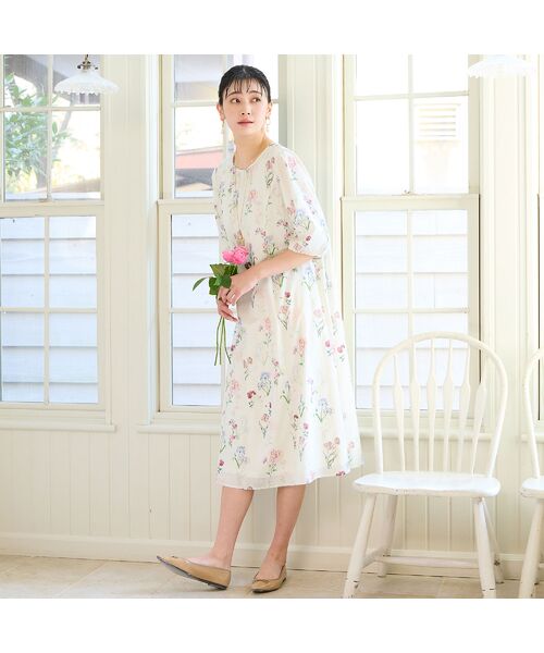 missel / ミゼール ミニ丈・ひざ丈ワンピース | 【洗える・WEB限定カラー・M～3Lサイズ】ボタニカルフラワーワンピース | 詳細5