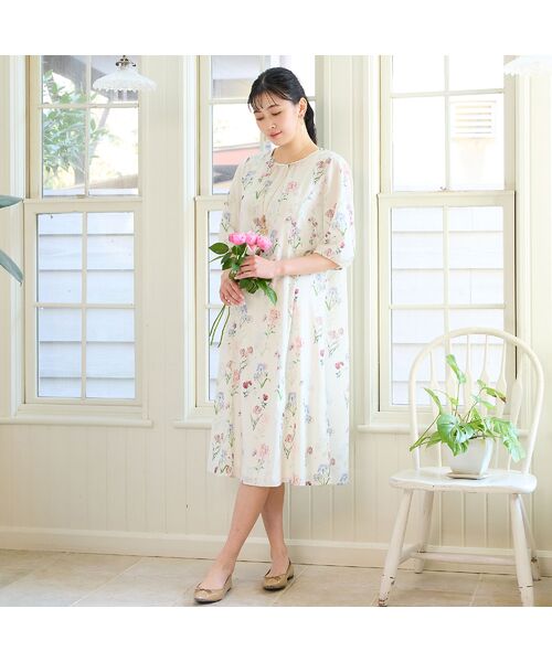 missel / ミゼール ミニ丈・ひざ丈ワンピース | 【洗える・WEB限定カラー・M～3Lサイズ】ボタニカルフラワーワンピース | 詳細6