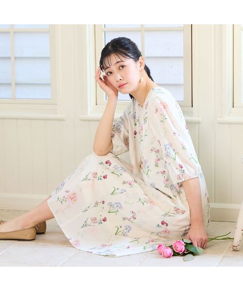 missel / ミゼール ミニ丈・ひざ丈ワンピース | 【洗える・WEB限定カラー・M～3Lサイズ】ボタニカルフラワーワンピース | 詳細7