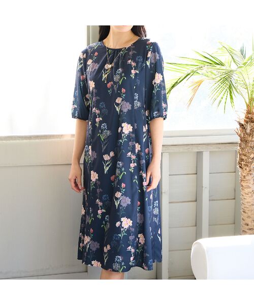 missel / ミゼール ミニ丈・ひざ丈ワンピース | 【洗える・WEB限定カラー・M～3Lサイズ】ボタニカルフラワーワンピース | 詳細13