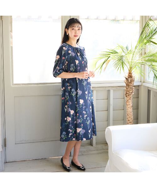 missel / ミゼール ミニ丈・ひざ丈ワンピース | 【洗える・WEB限定カラー・M～3Lサイズ】ボタニカルフラワーワンピース | 詳細14