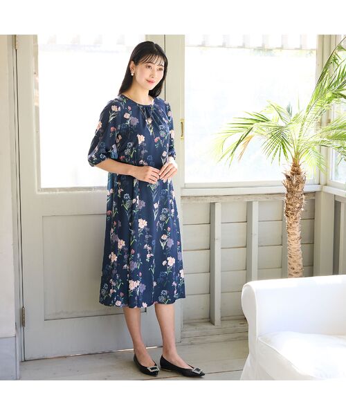 missel / ミゼール ミニ丈・ひざ丈ワンピース | 【洗える・WEB限定カラー・M～3Lサイズ】ボタニカルフラワーワンピース | 詳細15