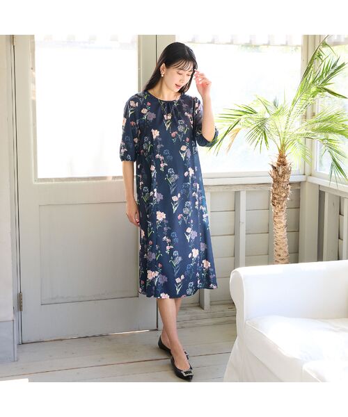 missel / ミゼール ミニ丈・ひざ丈ワンピース | 【洗える・WEB限定カラー・M～3Lサイズ】ボタニカルフラワーワンピース | 詳細16