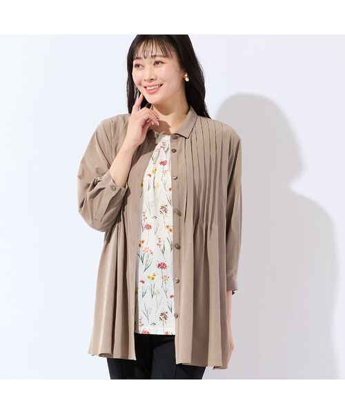 missel / ミゼール シャツ・ブラウス | 【洗える・接触冷感・L～4Lサイズ】Soalonピンタックシャツ（ブラウン）