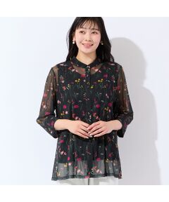 missel / ミゼール シャツ・ブラウス | 【洗える・アンサンブル可・L～4Lサイズ】ボタニカル柄チュールシャツ