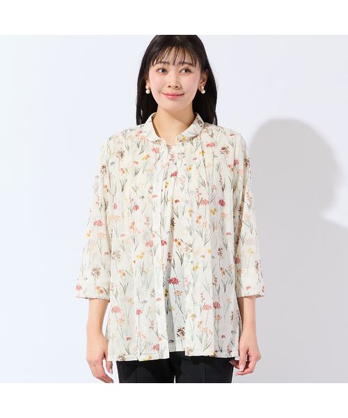 missel / ミゼール シャツ・ブラウス | 【洗える・アンサンブル可・L～4Lサイズ】ボタニカル柄チュールシャツ | 詳細1