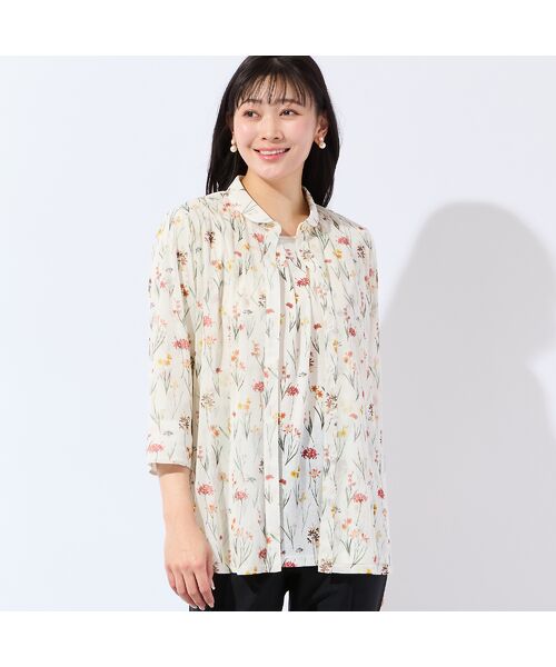 missel / ミゼール シャツ・ブラウス | 【洗える・アンサンブル可・L～4Lサイズ】ボタニカル柄チュールシャツ（ホワイト）