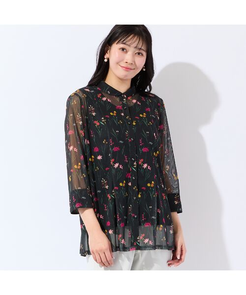 missel / ミゼール シャツ・ブラウス | 【洗える・アンサンブル可・L～4Lサイズ】ボタニカル柄チュールシャツ | 詳細7