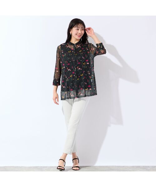 missel / ミゼール シャツ・ブラウス | 【洗える・アンサンブル可・L～4Lサイズ】ボタニカル柄チュールシャツ | 詳細10