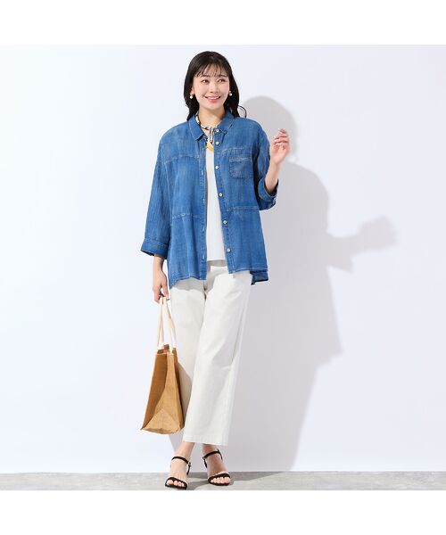 missel / ミゼール シャツ・ブラウス | 【定番人気・洗える・L～4Lサイズ】デニムガーゼAラインシャツ | 詳細10