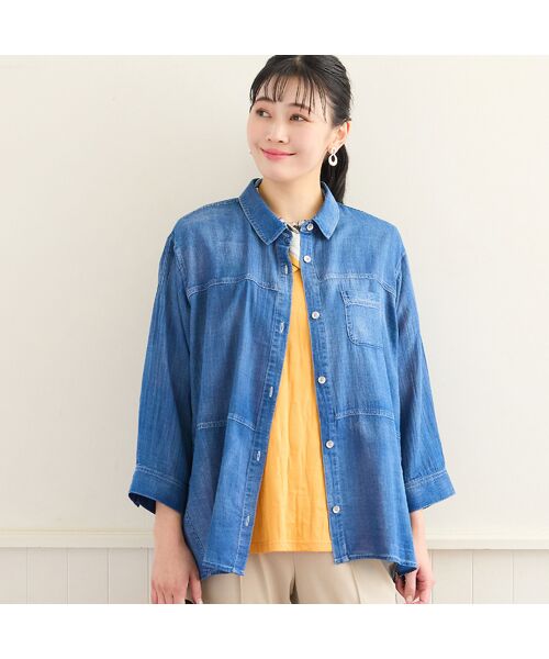 missel / ミゼール シャツ・ブラウス | 【定番人気・洗える・L～4Lサイズ】デニムガーゼAラインシャツ | 詳細2