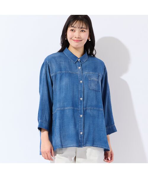 missel / ミゼール シャツ・ブラウス | 【定番人気・洗える・L～4Lサイズ】デニムガーゼAラインシャツ | 詳細6